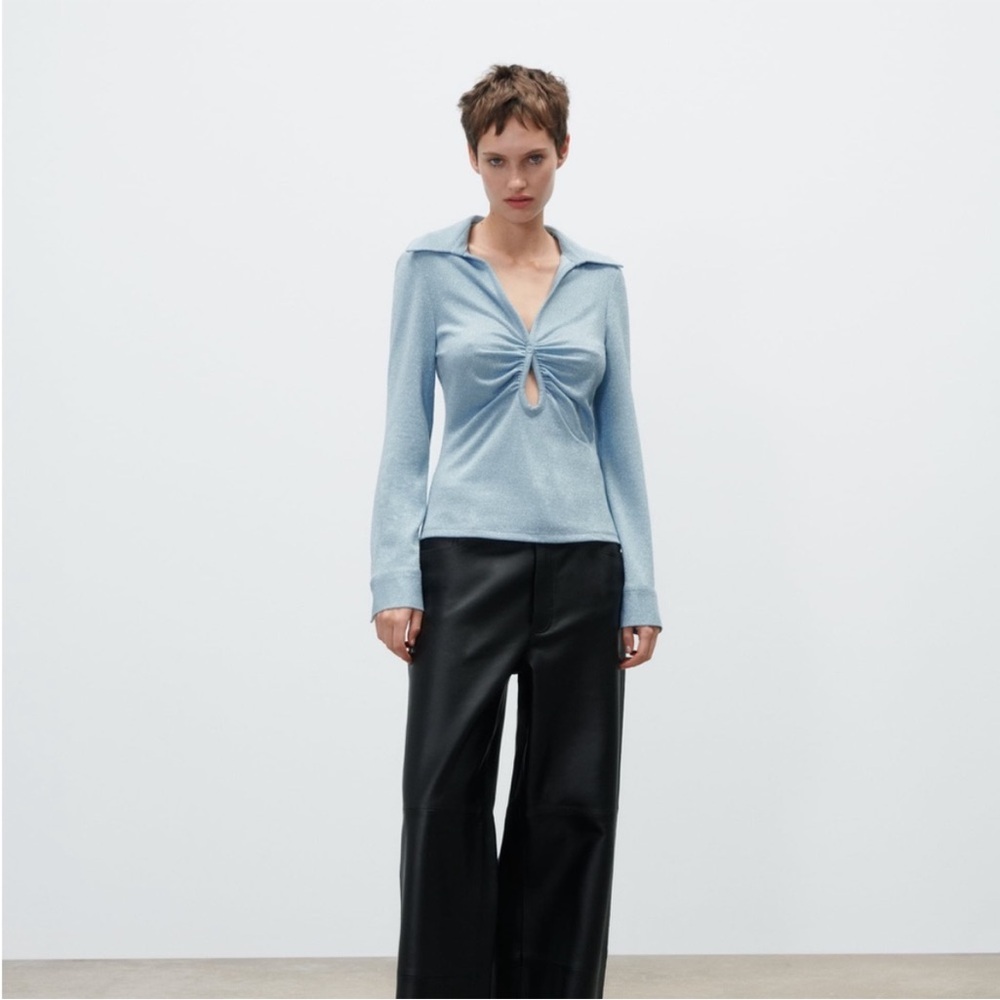 Women’s Medium Zara Sparkly Ruched Long Sleeve Blouse